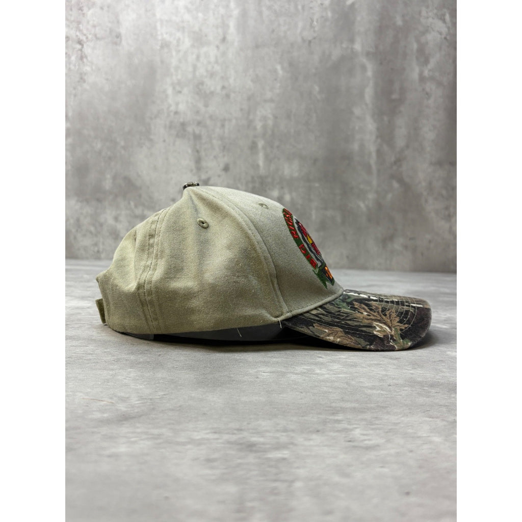 Vintage Big Rigs & Beer Embroidered Logo Bottle Opener Camo Strapback Hat OSFA