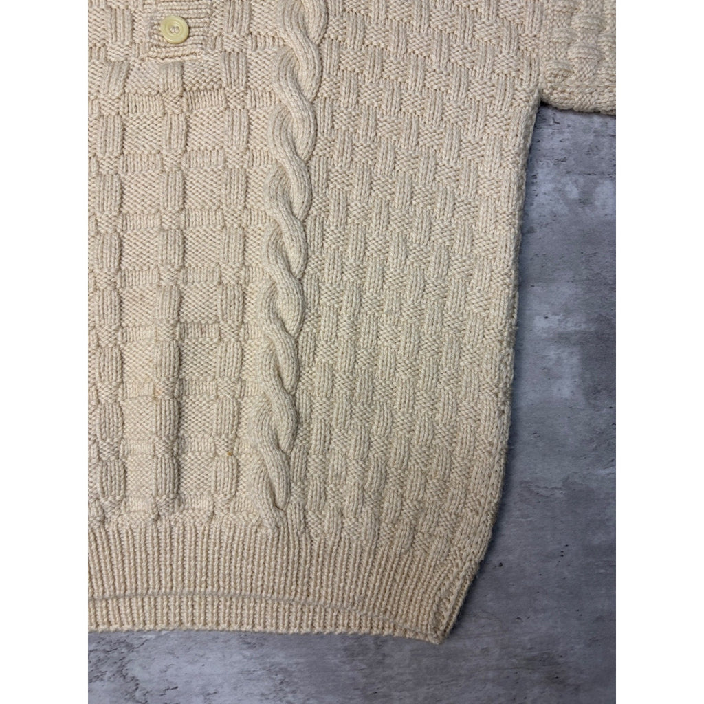 Vintage 80s/90s Cable Knit 1/4 Button Beige Knit Sweater Size Medium