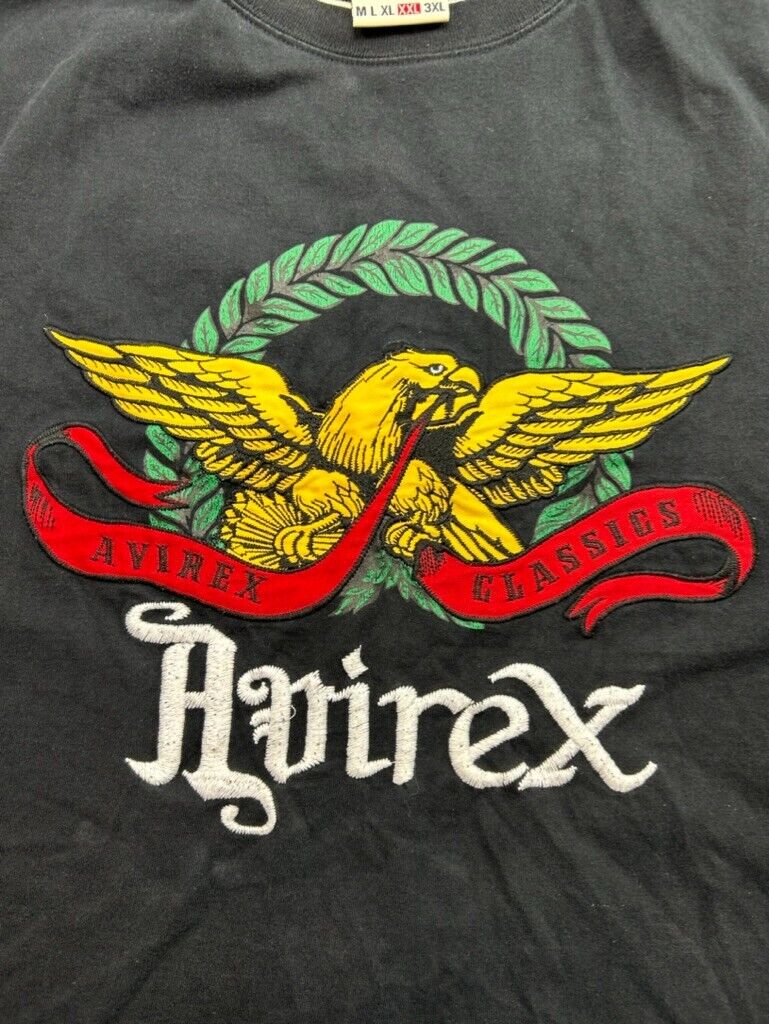 Vintage Avirex Embroidered Spellout Logo T-Shirt Size 2XL Black