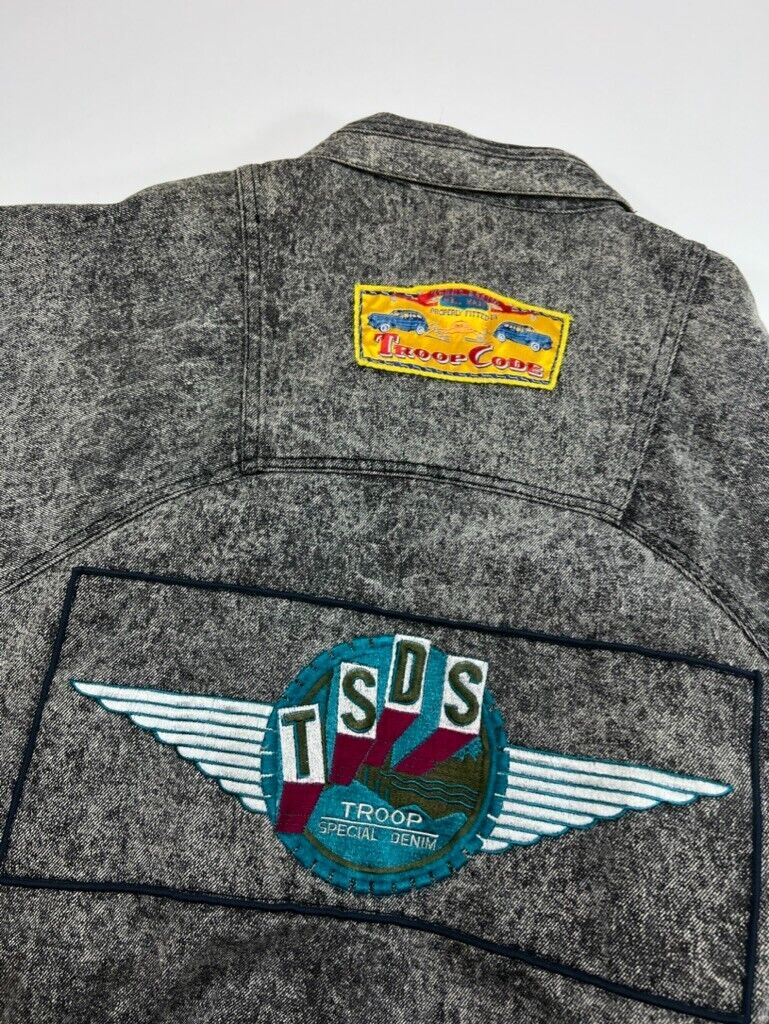 Vtg 90s Troop Code L L Cool J Embroidered Stone Wash Denim Jacket Sz Medium