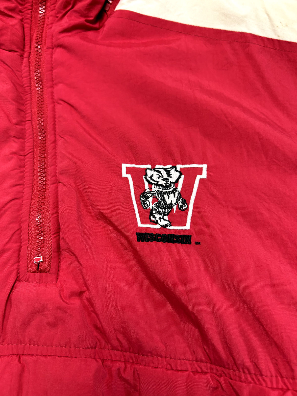 Vintage 90s Wisconsin Badgers NCAA Insulated Collegiate 1/2 Zip Jacket Size XL