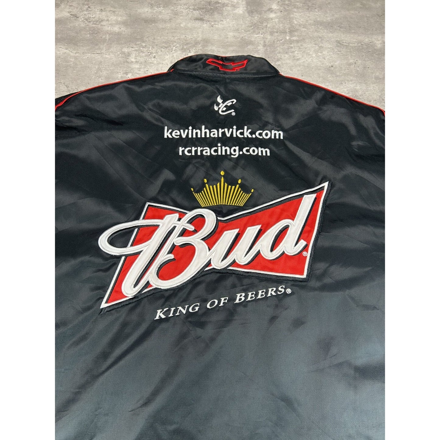 Vintage Nascar Budweiser King Of Beers Embroidered Racing Jacket Size 3XL Black