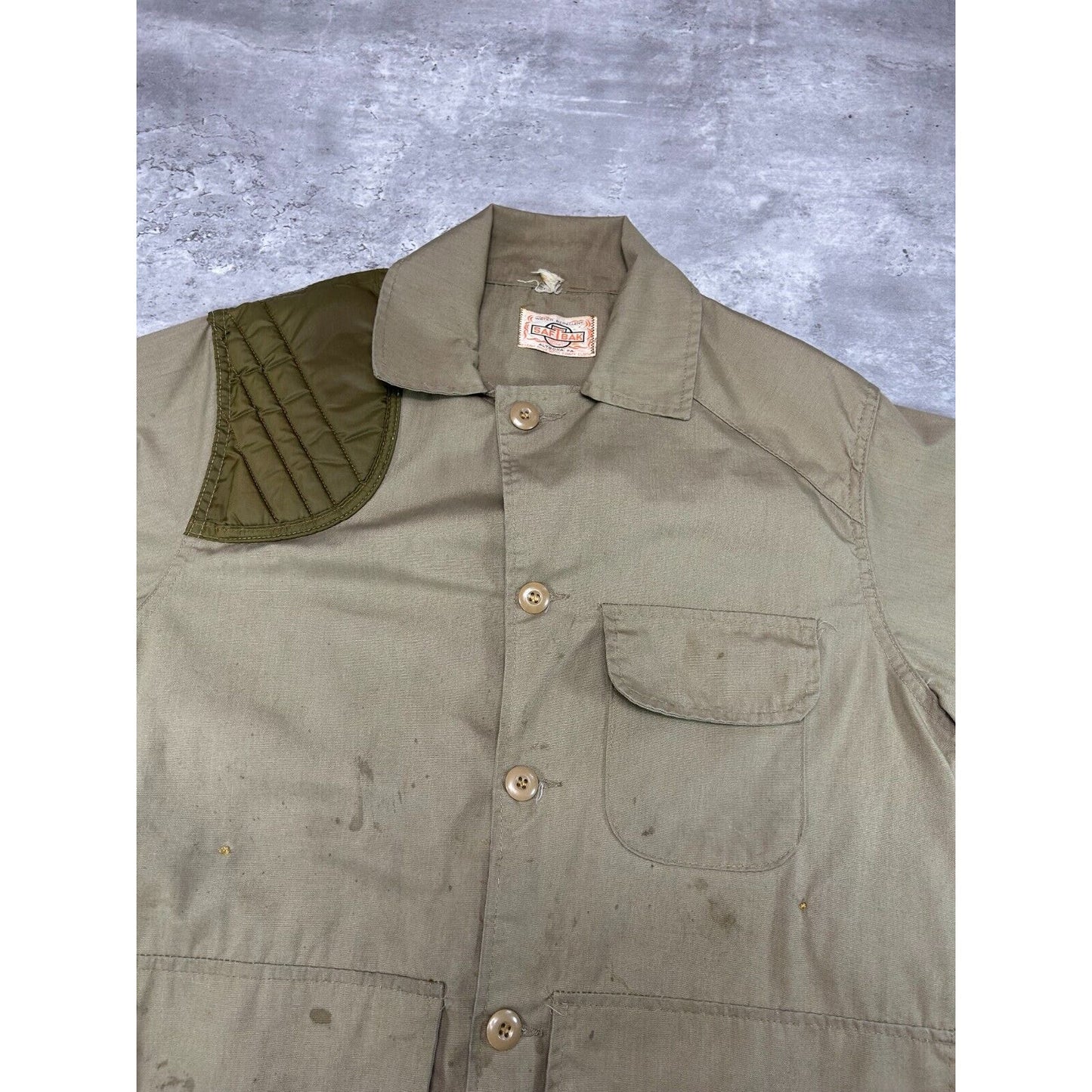 Vintage 1970s Saf-T-Bak Three Pocket Hunting Long Jacket Size XL Beige