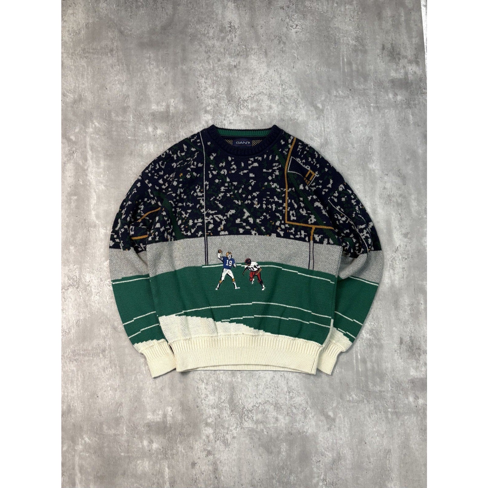 Vintage 90s Football All Over Print Graphic Knit Sweater Size Large