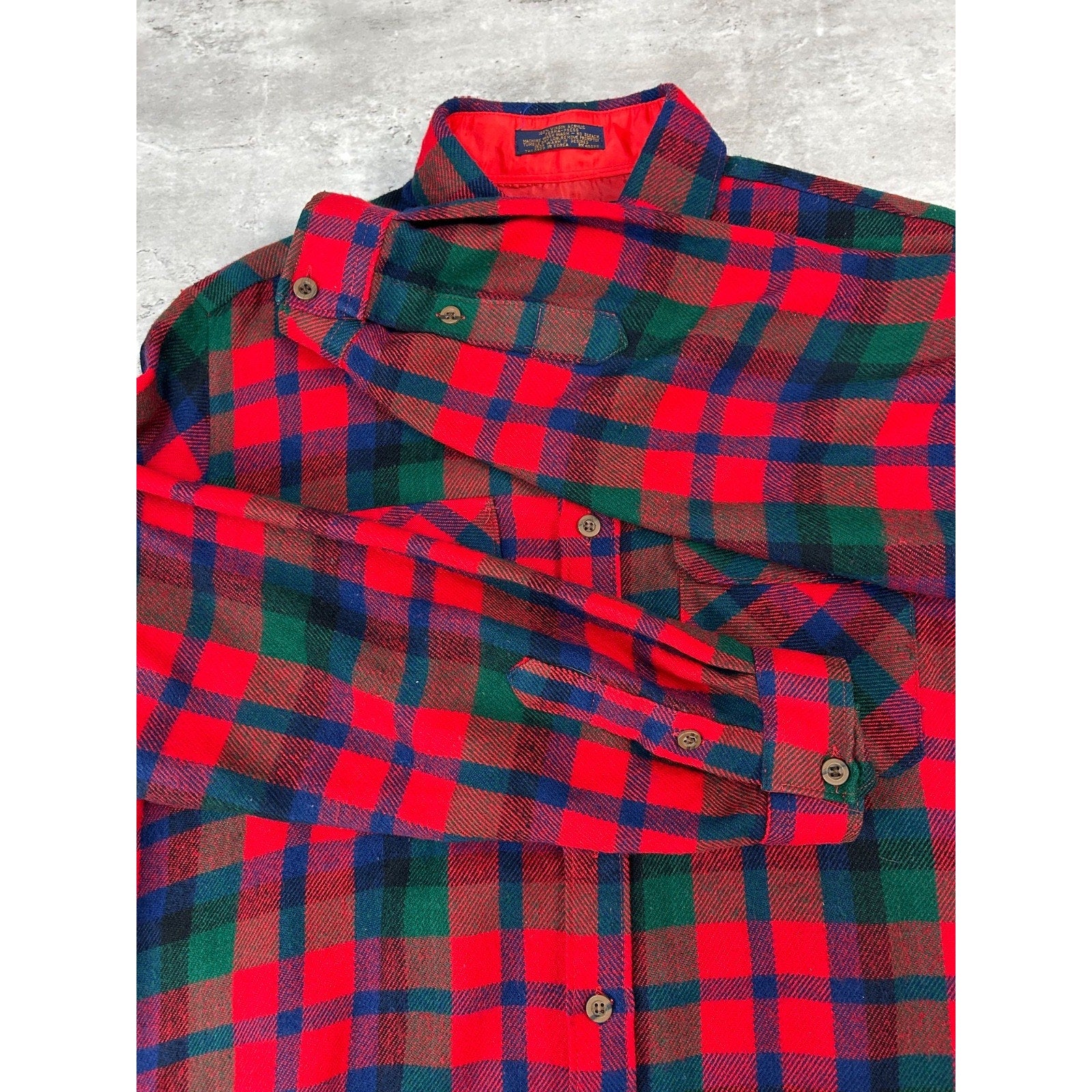 Vintage 90s Woodland Plaid Long Sleeve Double Pocket Button Up Shirt Size Large