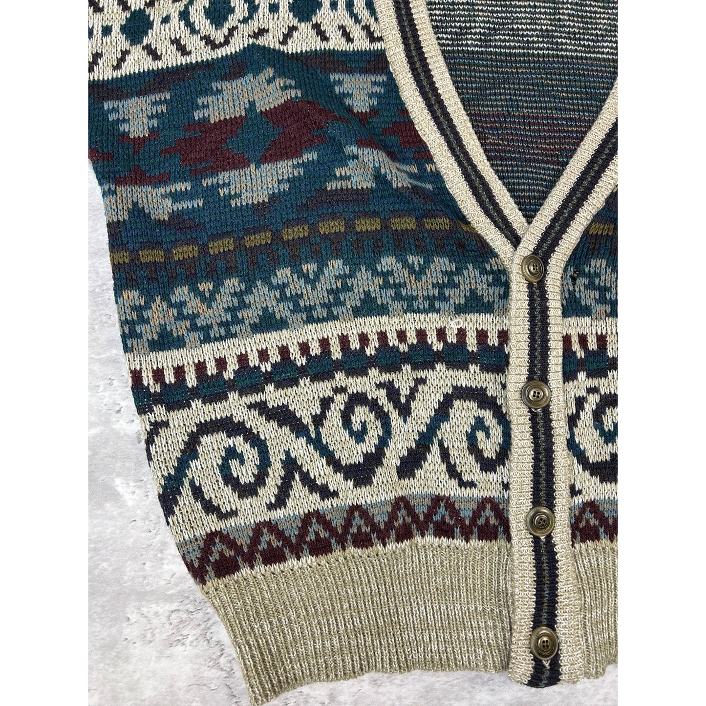 Vintage 90s Design Crew Abstract Striped Knit Cardigan Sweater Size Large