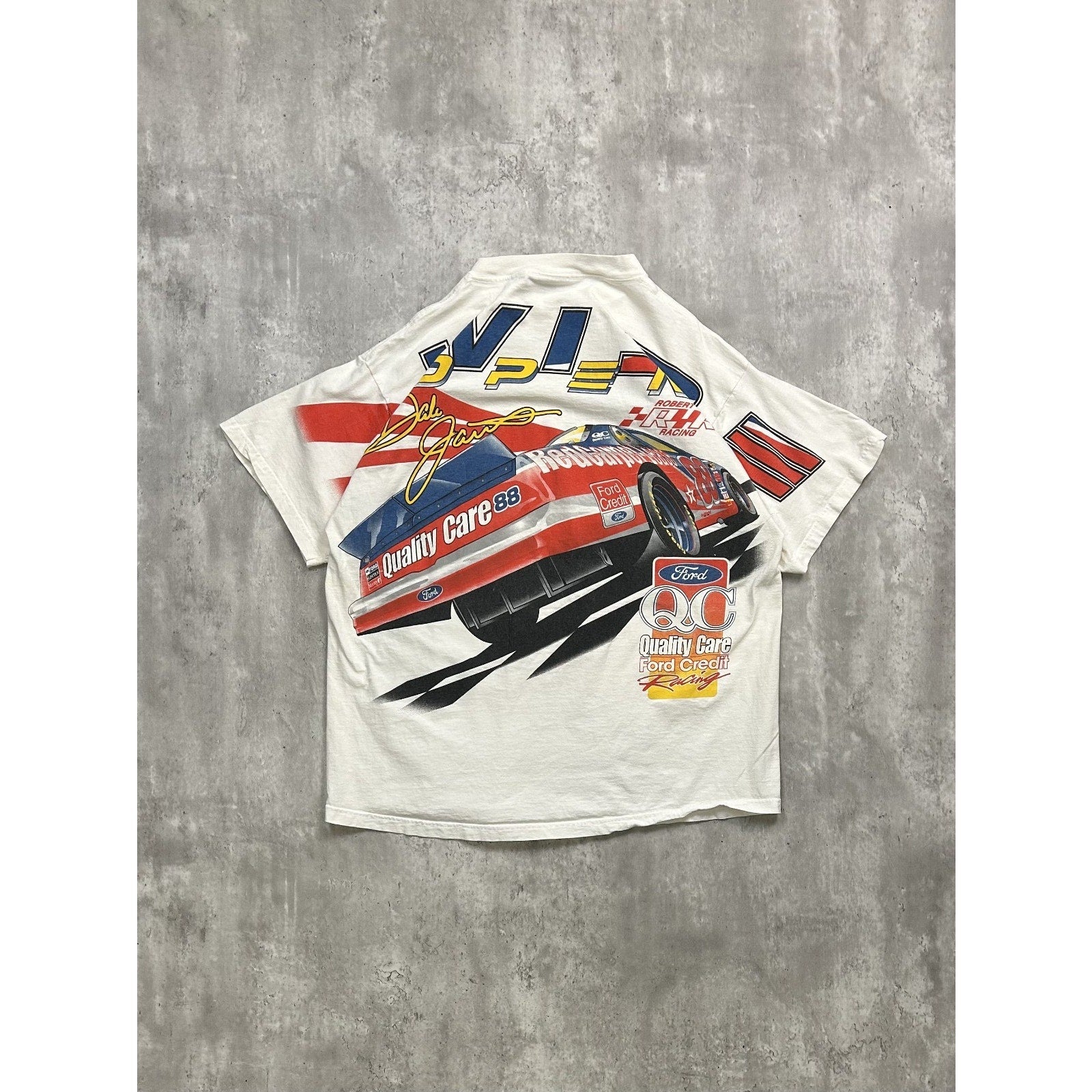 Vintage Dale Jarrett #88 Nascar All Over Print Graphic T-Shirt Size 2XL