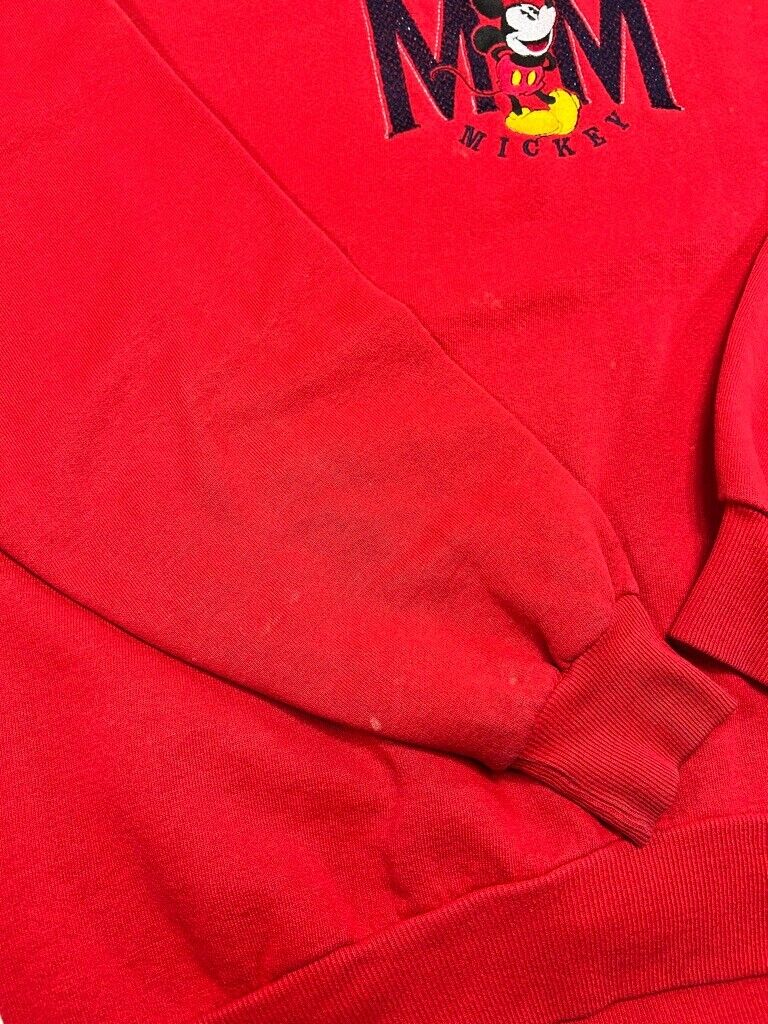 Vintage Disney Mickey Mouse Embroidered Cartoon Character Sweatshirt Size XL Red