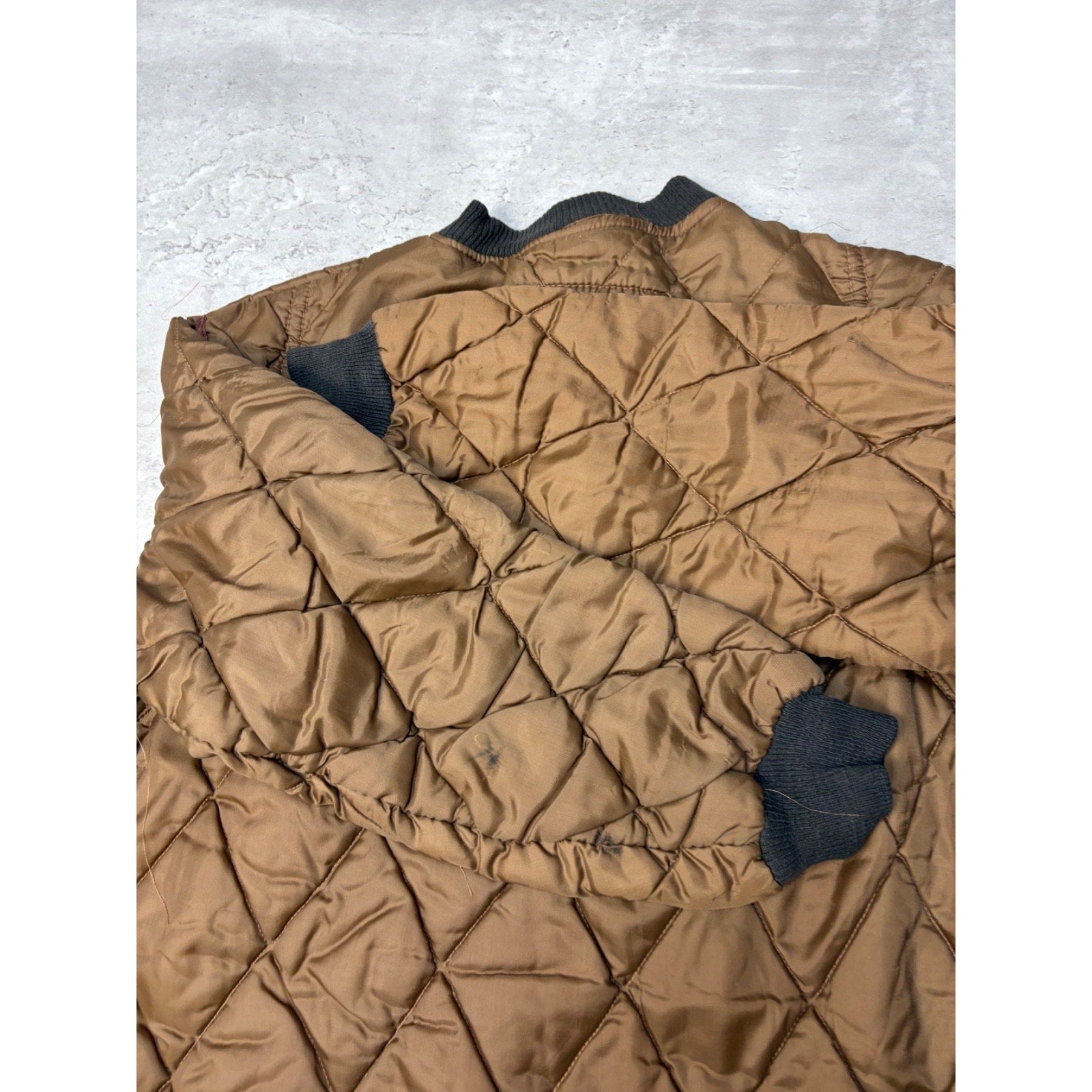 Vintage 1950s Brown Quilted Thermal Lined Full Zip Jacket Size Small