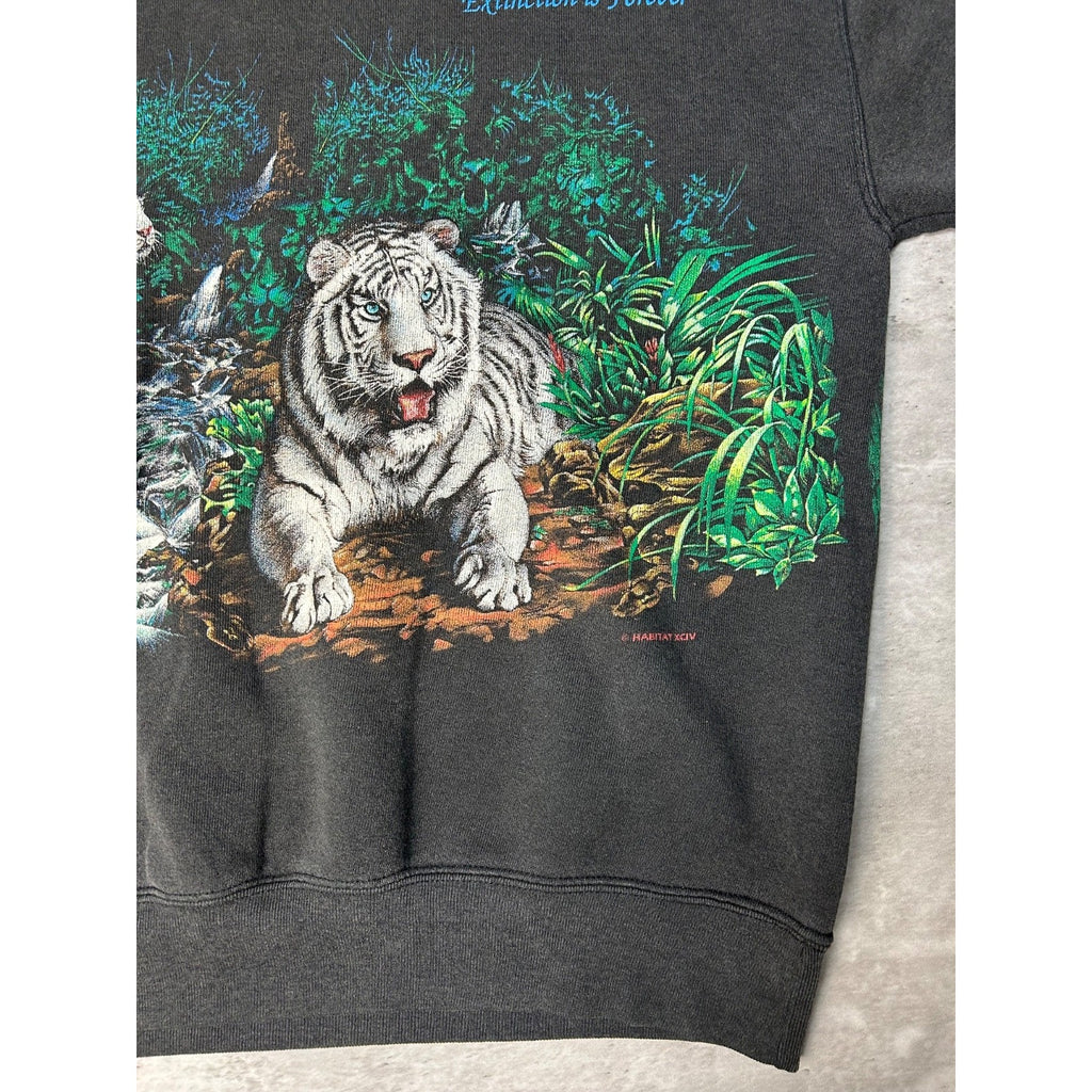 Vintage 90s White Tiger Animal Nature Jungle Graphic Sweatshirt Size Large