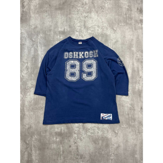 Vintage 80s Oshkosh #89 Champion 3/4 Sleeve Football Jersey Size XL Blue