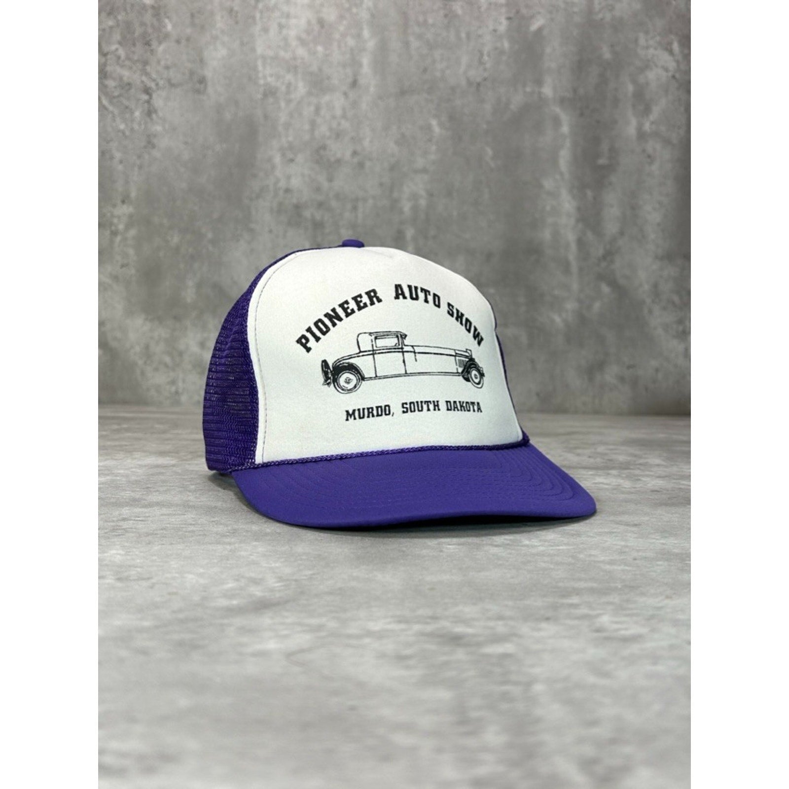 Vintage 80s Pioneer Auto Show Antique Car Graphic Trucker Snapback Hat OSFA