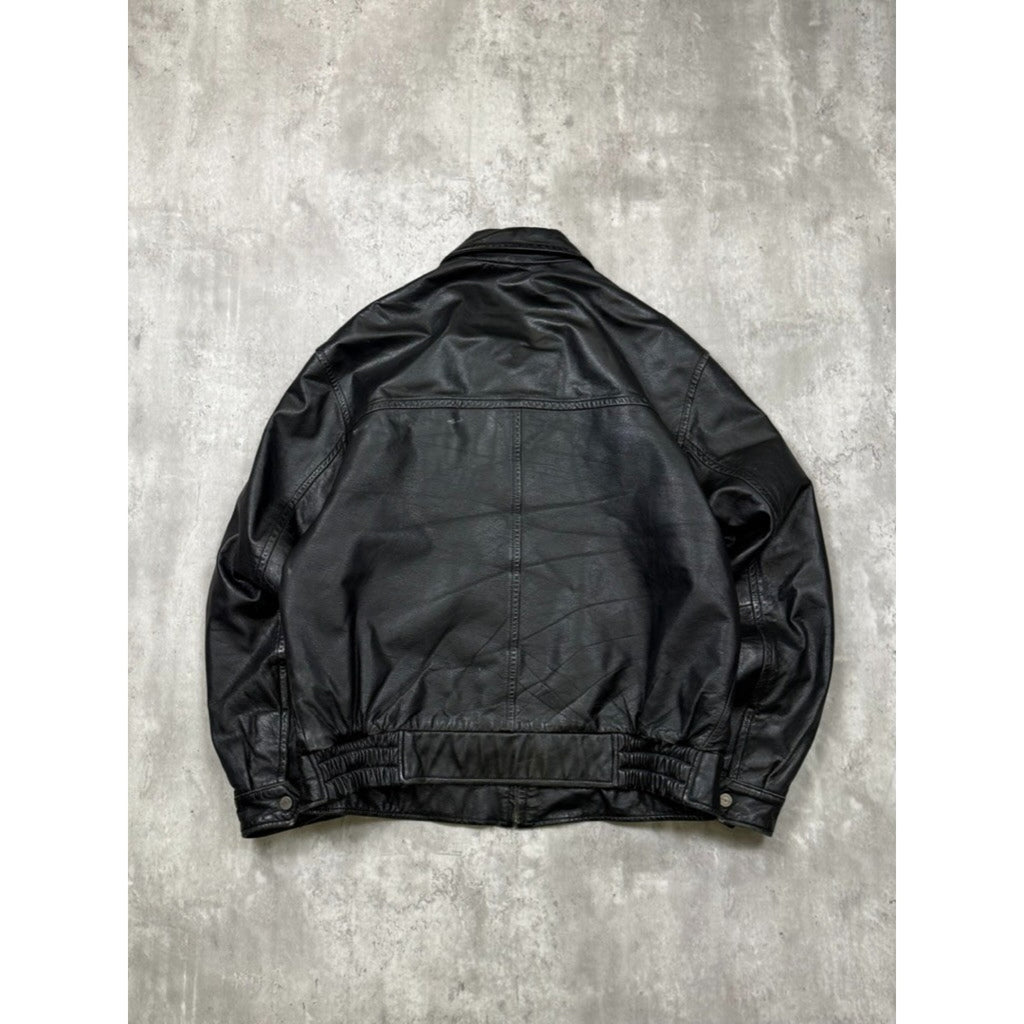 Vintage London Fog Full Zip Black Leather Bomber Jacket Size Medium
