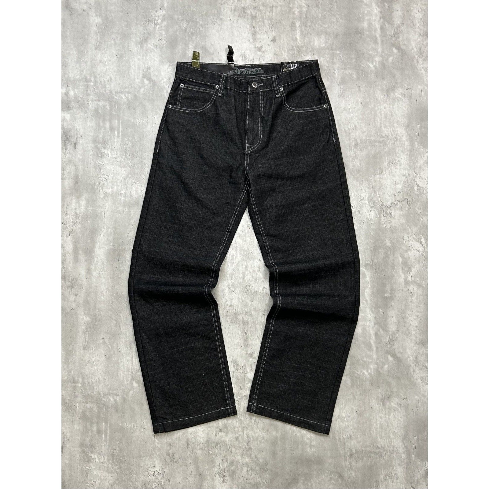 Vintage Y2K Southpole Embroidered Pockets Black Denim Pants Size 31