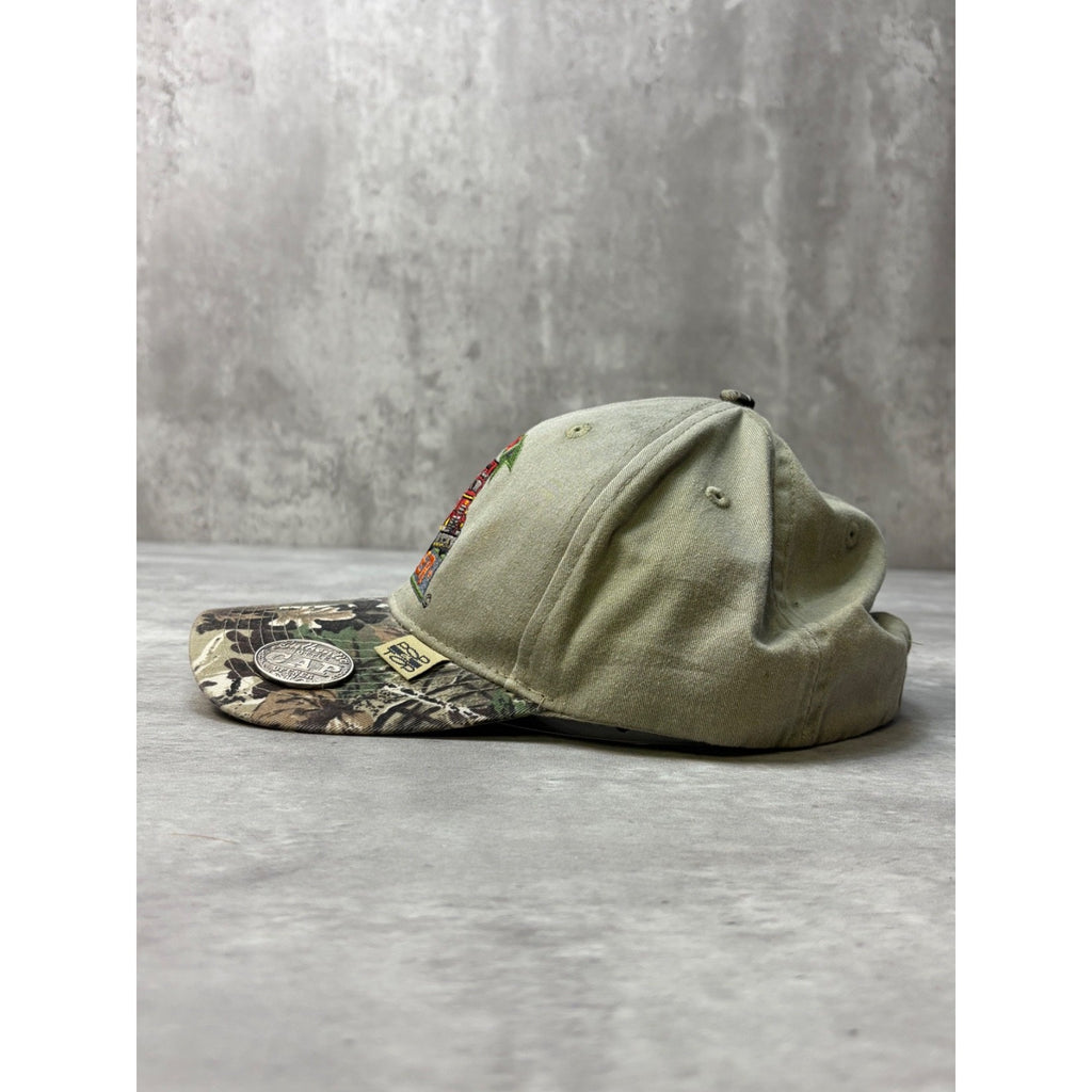 Vintage Big Rigs & Beer Embroidered Logo Bottle Opener Camo Strapback Hat OSFA