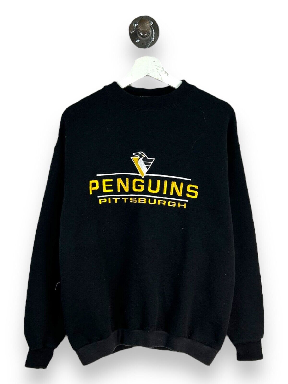 Vintage 90s Pittsburgh Penguins NHL Embroidered Spellout Sweatshirt Size Medium