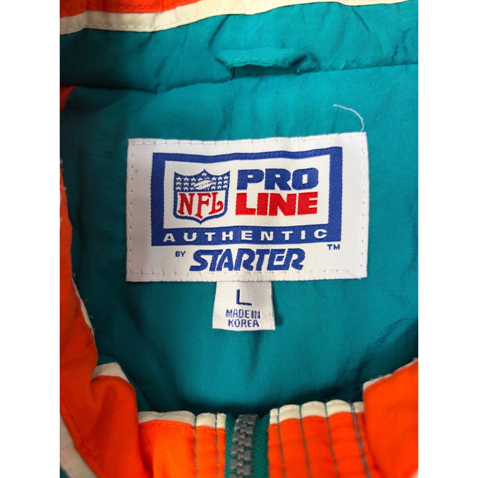 Vintage 90s Miami Dolphins NFL Embroidered Starter Bomber Jacket Size Large