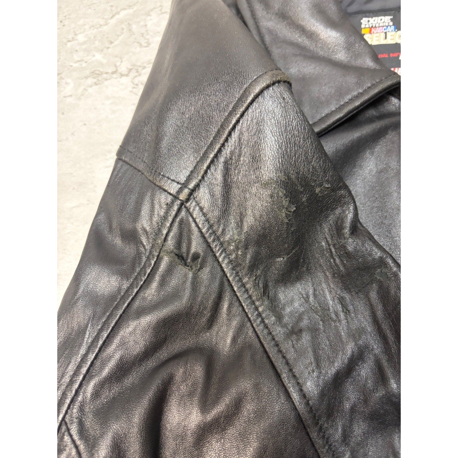 Vintage 2000 Nascar Embroidered Logo Leather Bomber Jacket Size XL
