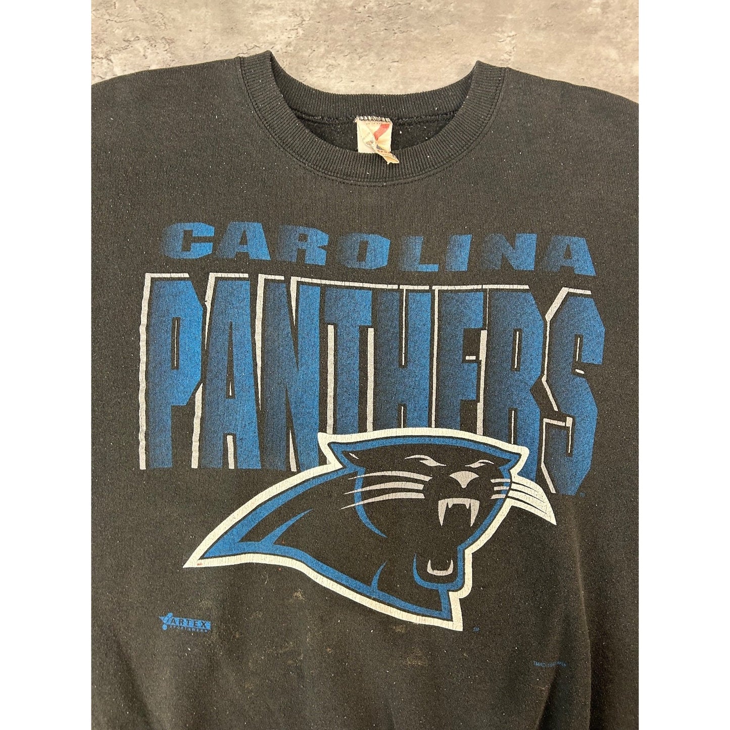Vintage 1993 Carolina Panthers NFL Spellout Logo Graphic Sweatshirt Size Large