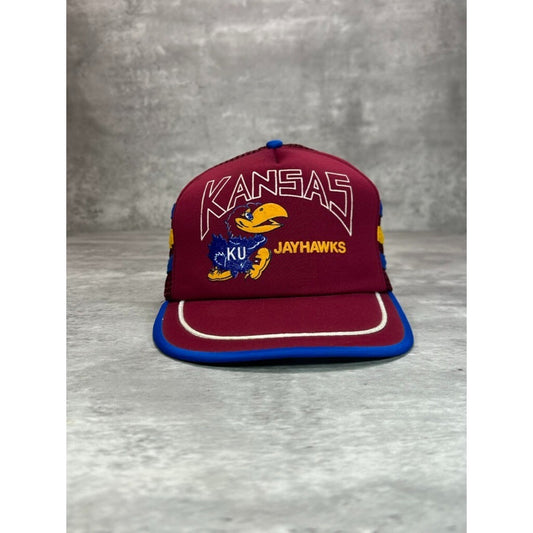 Vintage 80s Kansas Jayhawks NCAA Three Stripe Trucker Snapback Hat OSFA