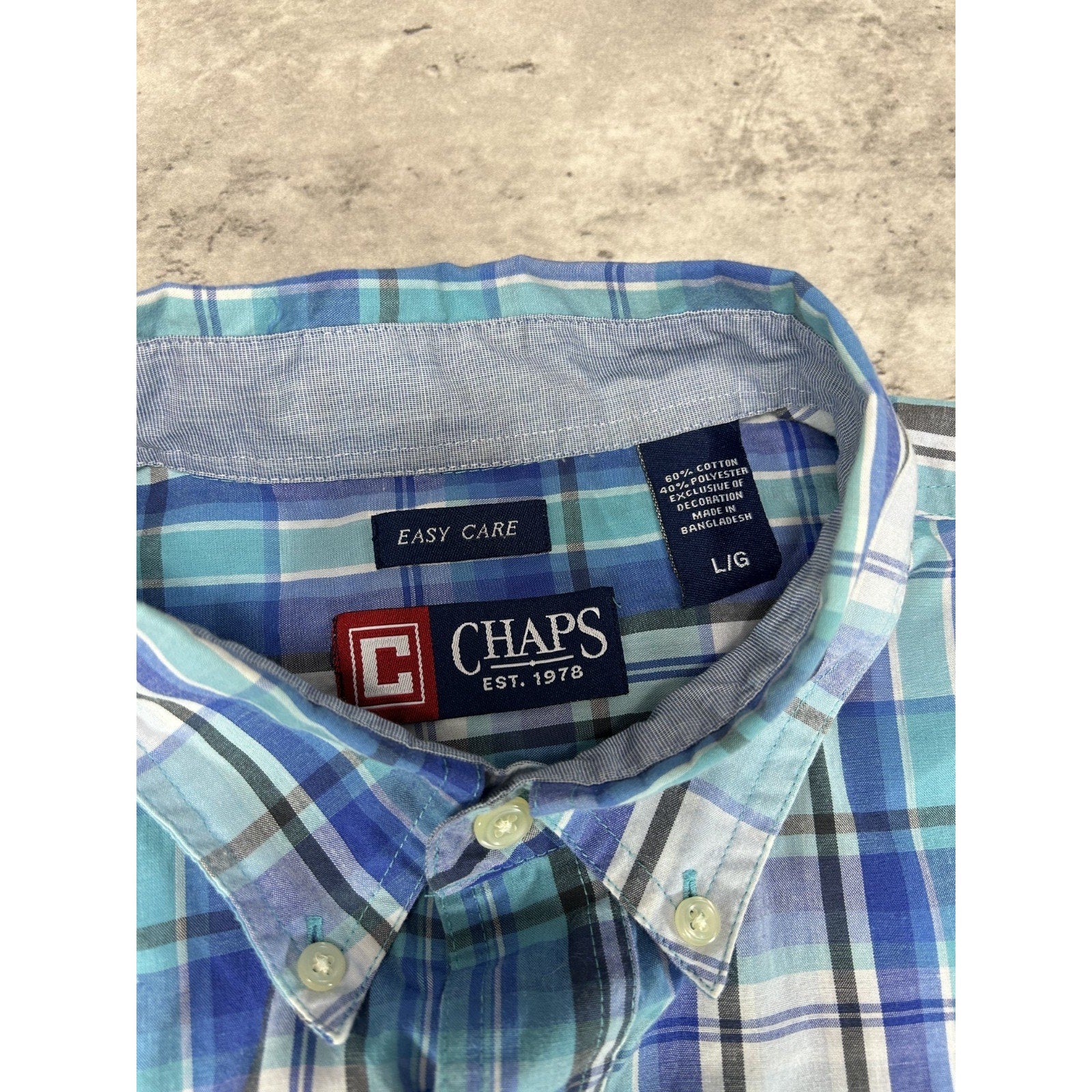 Vintage Chaps Plaid Print Short Sleeve Reworked Cropped Button Up Shirt Sz Large