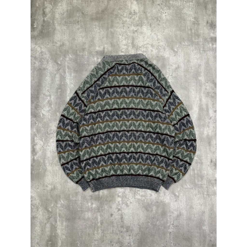 Vintage 90s Jantzen Zig Zag Striped Print Pullover Knit Sweater Size Large