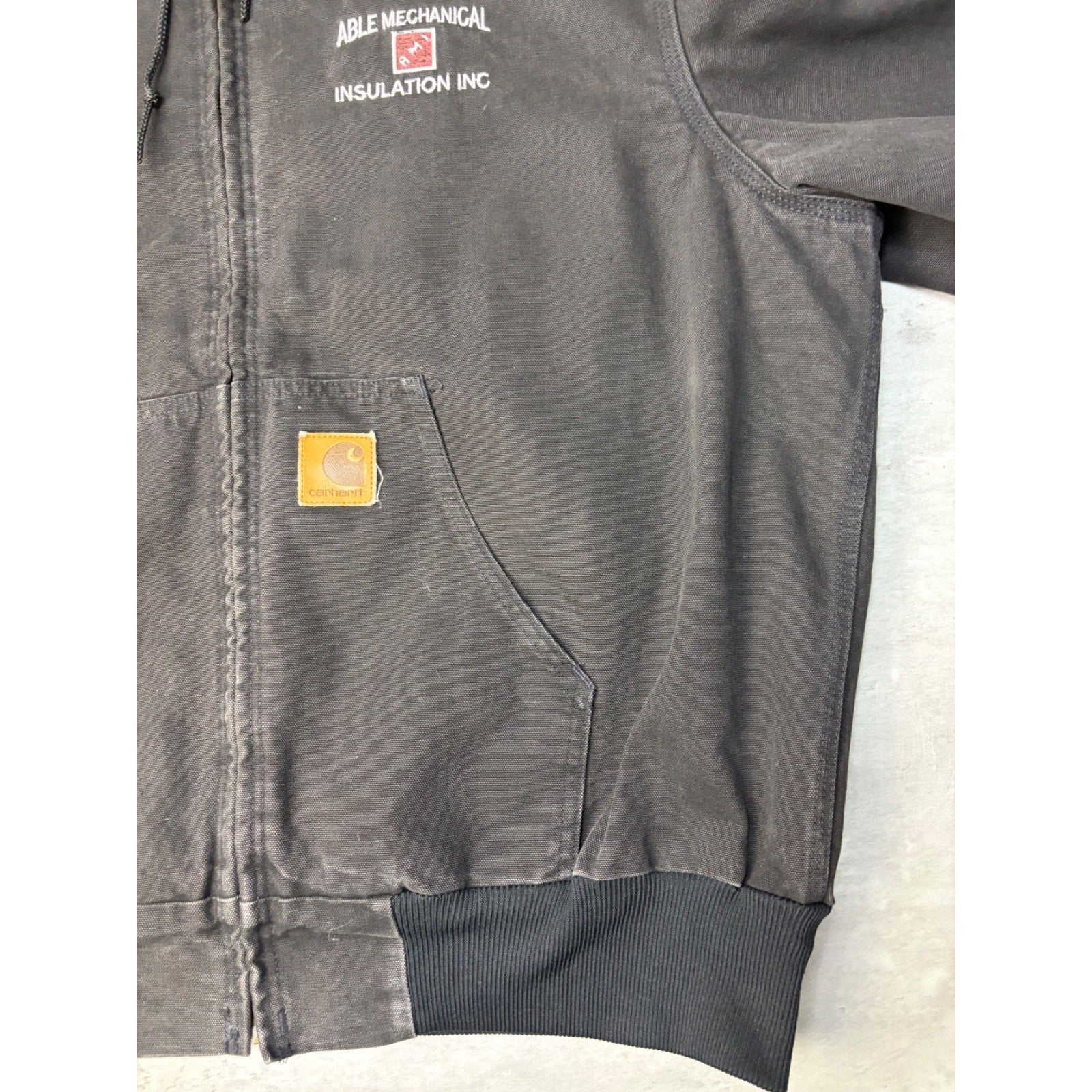 Vintage Carhartt Quilted Lined Canvas Hooded Bomber Workwear Jacket Sz XL J06ONX