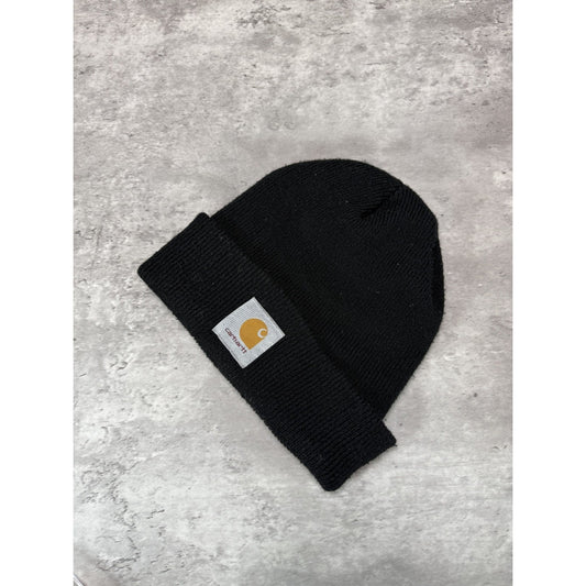 Vintage Carhartt Embroidered Patch Workwear Beanie Hat OSFA Black