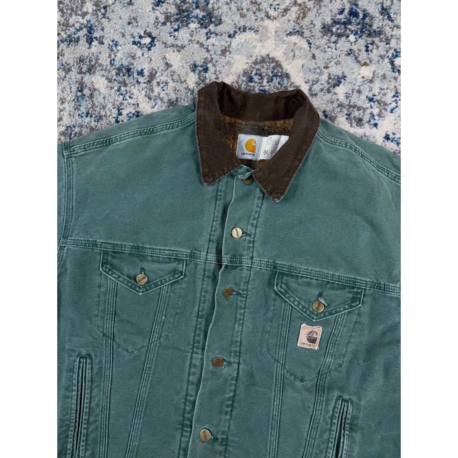 Vintage 90s Carhartt Blanket Lined Aspen Green Trucker Jacket JB0694 Size Large