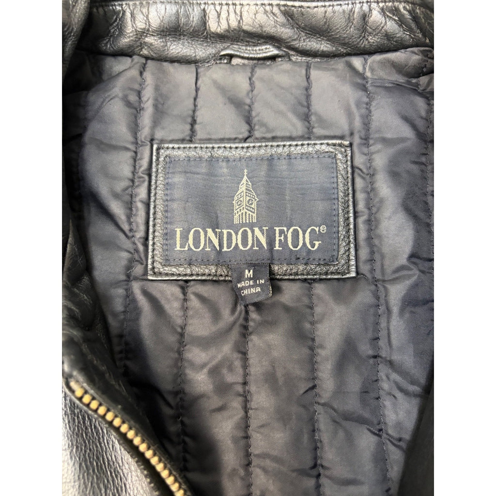 Vintage London Fog Full Zip Black Leather Bomber Jacket Size Medium