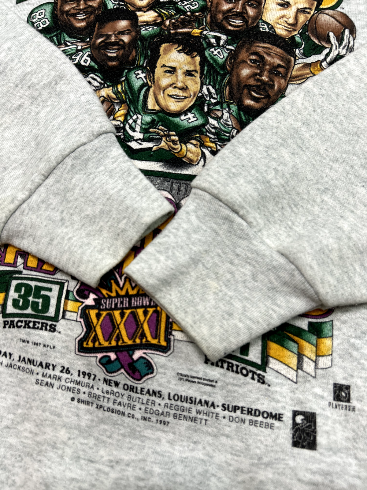 Vtg 1997 Green Bay Packers NFL Super Bowl Champs Caricature Sweatshirt Sz Large