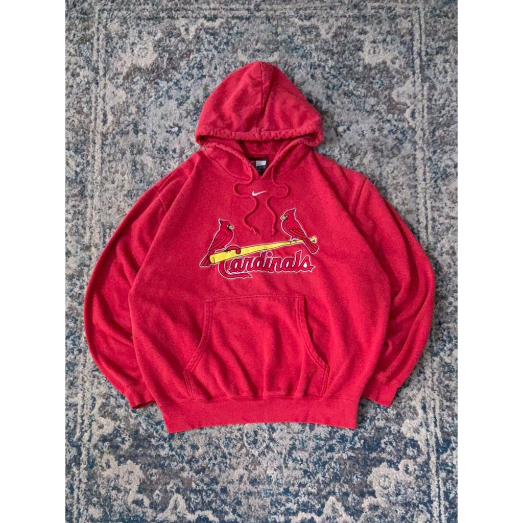 Vintage St Louis Cardinals MLB Nike Middle Swoosh Hooded Sweatshirt Size Large