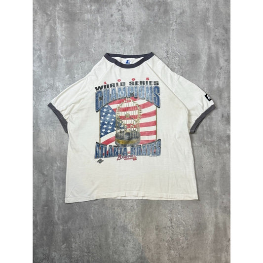 Vintage 1995 Atlanta Braves MLB World Series Champs Ringer T-Shirt Size Large