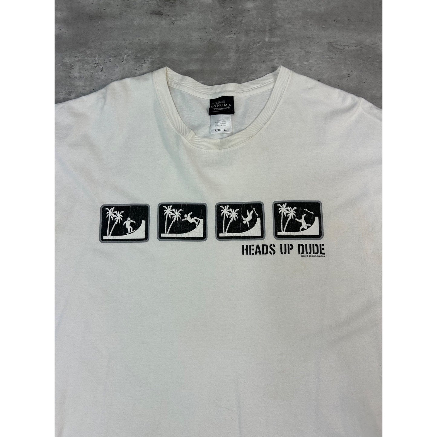 Vintage Heads Up Dude Stick Figure Skateboarding Graphic T-Shirt Size XL