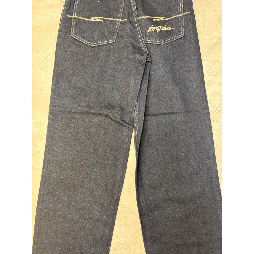 Vintage Y2K Womens Johnny Blaze Embroidered Script Dark Wash Denim Pants 29x28
