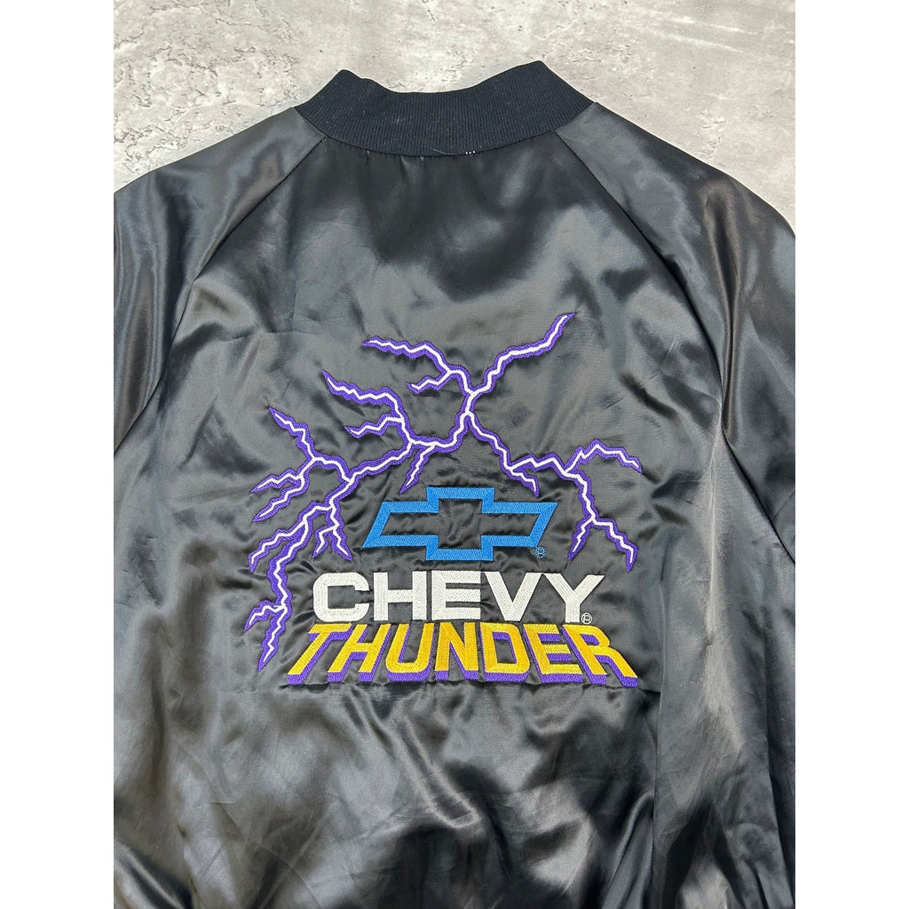 Vintage 80s/90s Chevrolet Thunder Embroidered Satin Bomber Jacket Size Medium