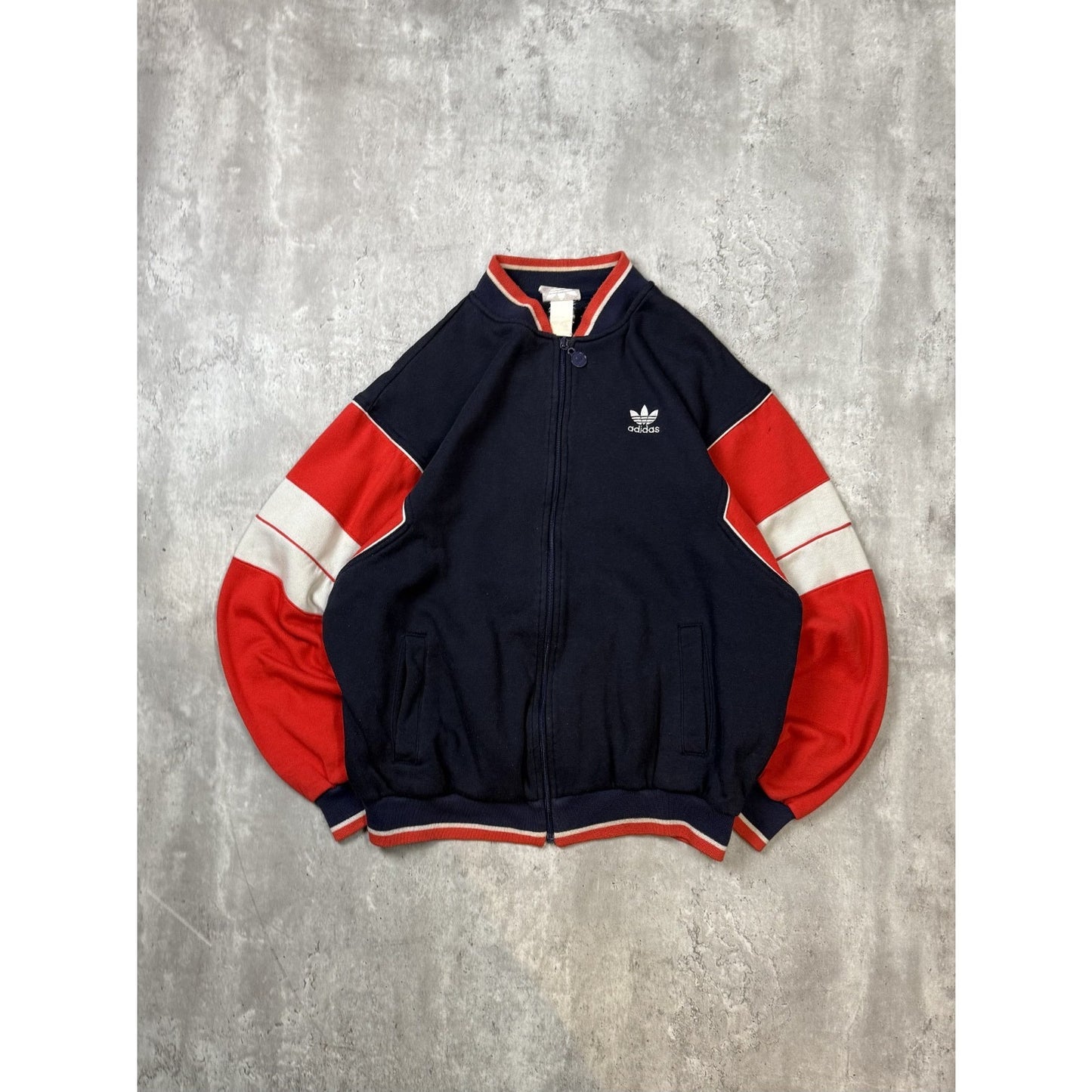 Vintage 80s Adidas Embroidered Trefoil Full Zip Two Tone Sweatshirt Size XL