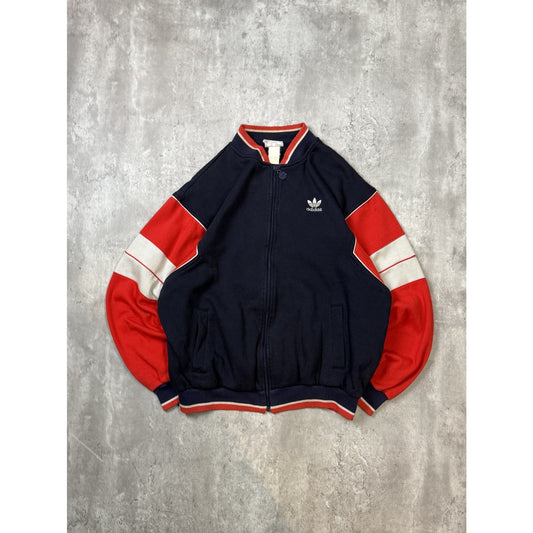 Vintage 80s Adidas Embroidered Trefoil Full Zip Two Tone Sweatshirt Size XL