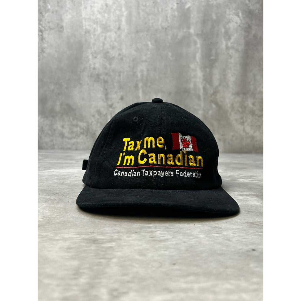 Vintage 90s Tax Me Im Canadian Graphic Spellout Strapback Hat OSFA