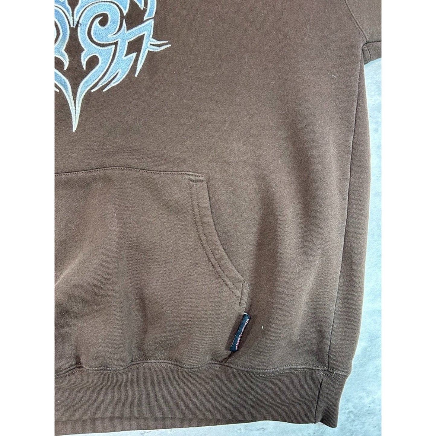 Vintage Y2K Two Tone Tribal Print Pullover Hooded Sweatshirt Size XL Brown/Blue