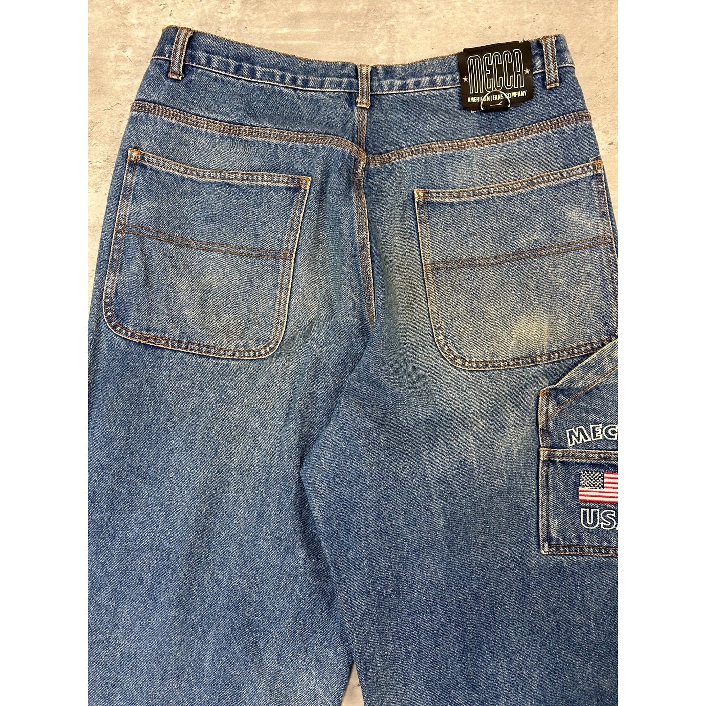 Vintage Y2K Mecca USA Baggy Fit Medium Wash Denim Carpenter Pants Size 34