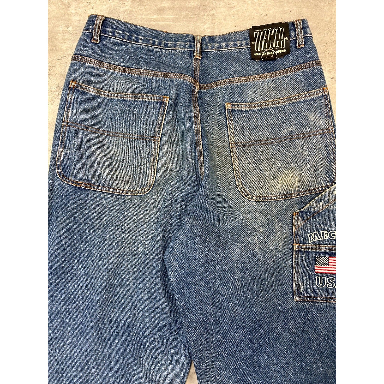Vintage Y2K Mecca USA Baggy Fit Medium Wash Denim Carpenter Pants Size 34