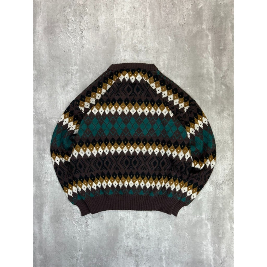 Vintage 90s Jonathan Bryan Diamond Stripe Print Pullover Knit Sweater Sz Medium