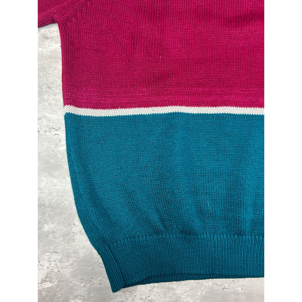 Vintage John R Marks Tri Colour Striped Pullover Knit Sweater Size XL