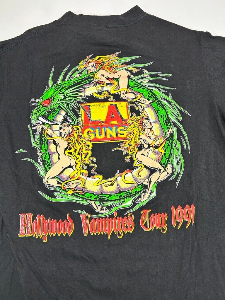 Vintage 1991 LA Guns Hollywood Vampires Rock Music Tour T-Shirt Size Large Black