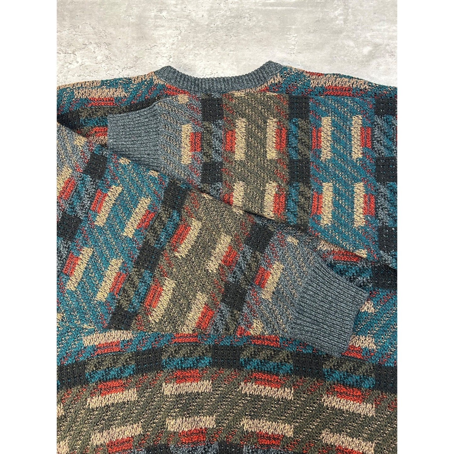 Vintage 90s Abstract Geometric Striped Pullover Knit Sweater Size Large