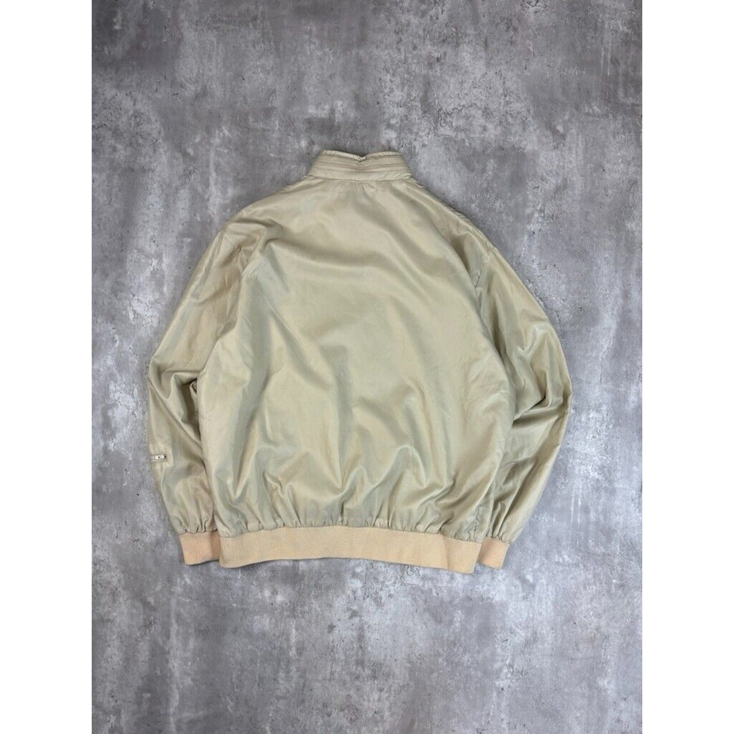 Vintage 1980s Izod Lacoste Nylon Full Zip Windbreaker Jacket Size XL Beige