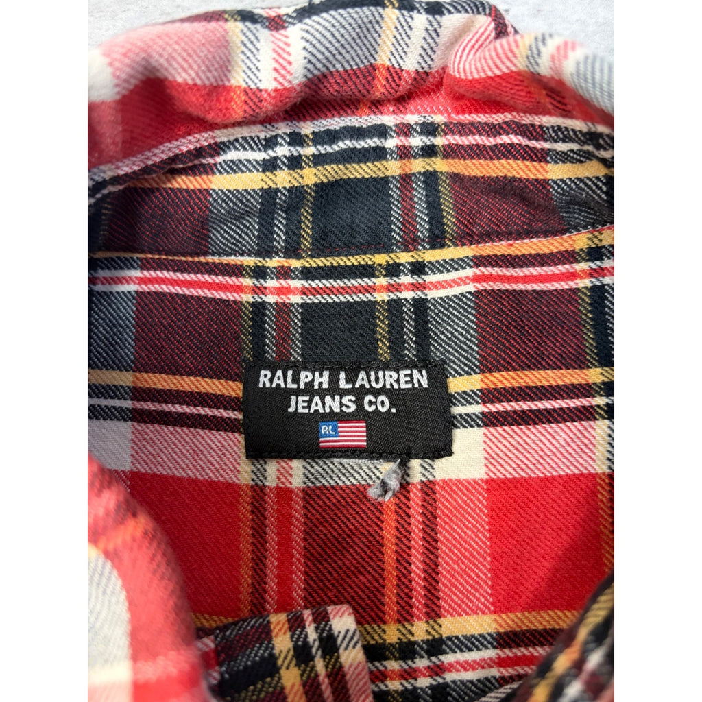 Vintage Polo Ralph Lauren Single Pocket Plaid Cropped Button Up Shirt Size XL