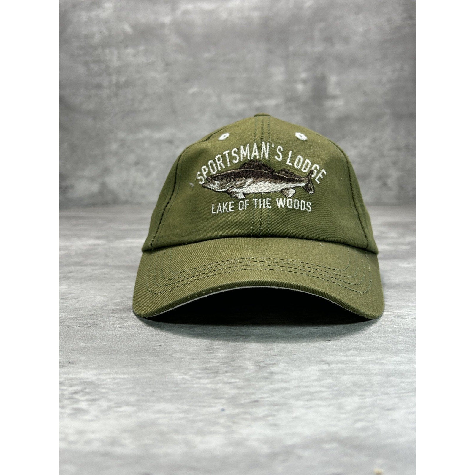 Vintage Sportsmans Lodge Walleye Embroidered Fishing Strapback Hat OSFA