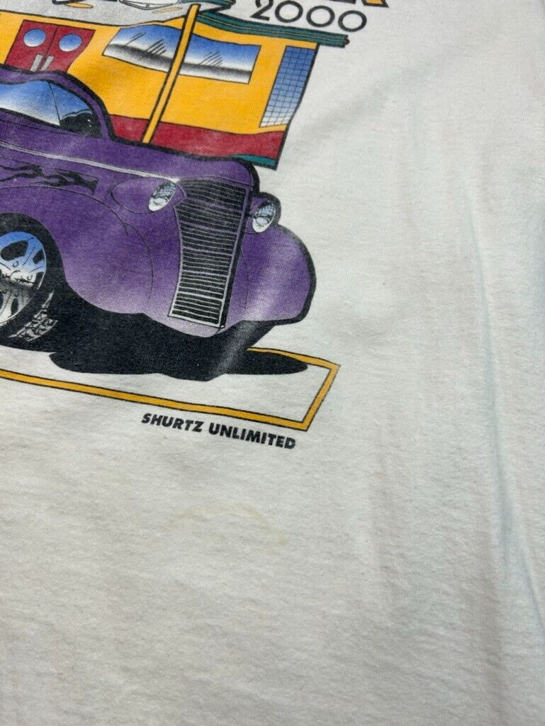 Vintage 2000 Muddy River Run Hot Rod Car Graphic T-Shirt Size Medium White